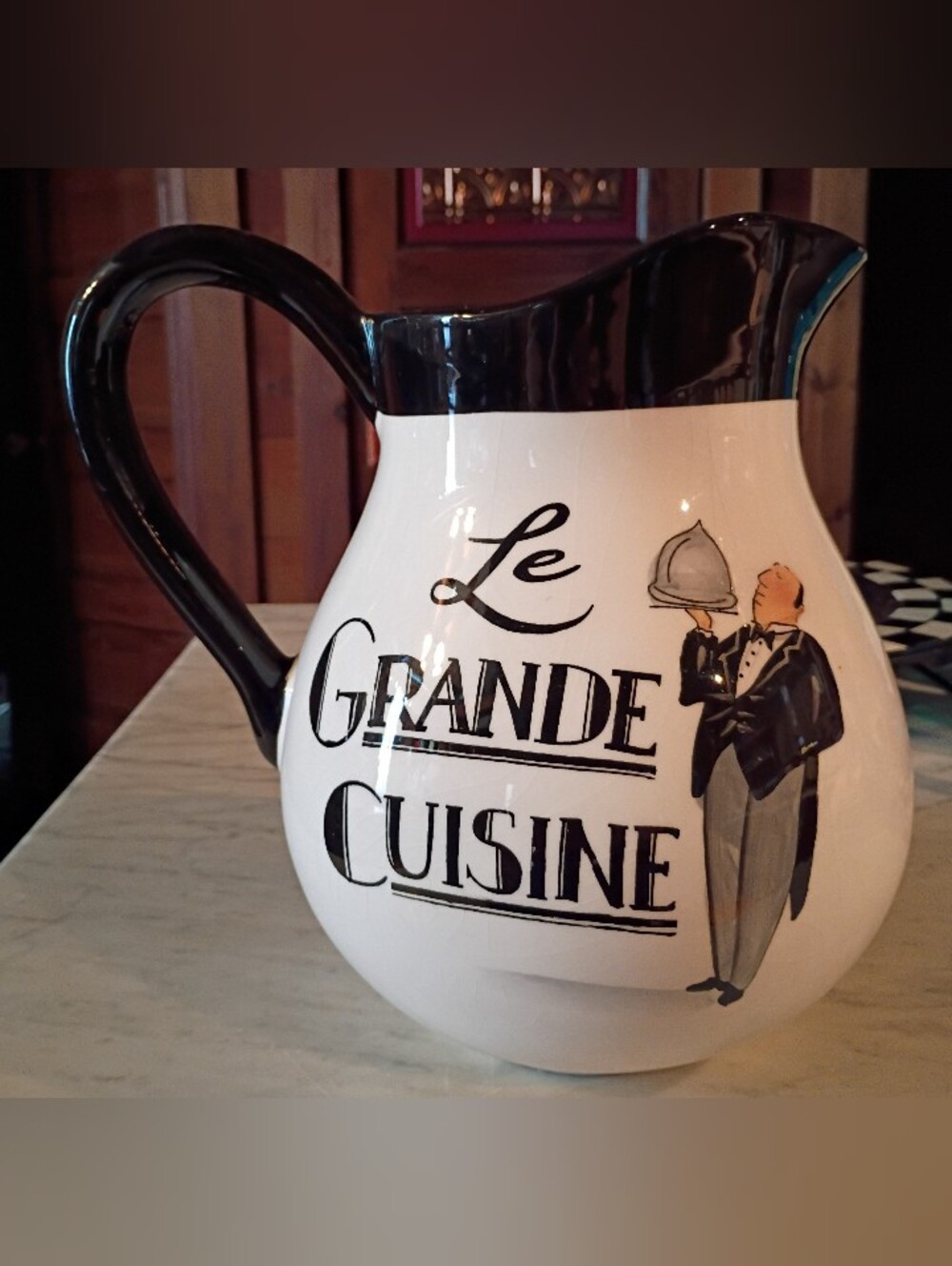 Certified International Black and White 'Le Grande Cuisine' Ceramic Pitcher